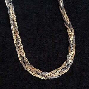 Crown Logo USA Gunmetal Silver and Gold Toned Thick Chain Necklace